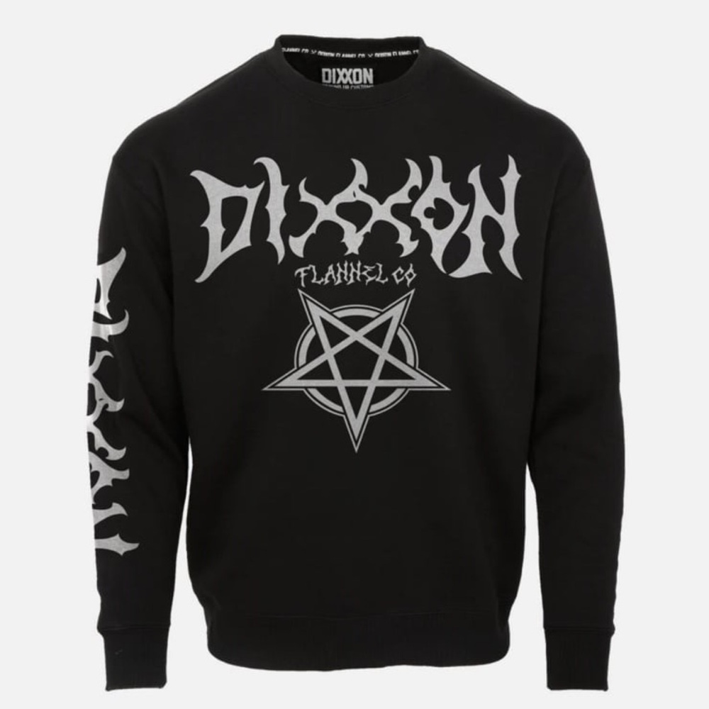 DIXXON Black and White Graphic Crewneck Sweater, XL Bikercore